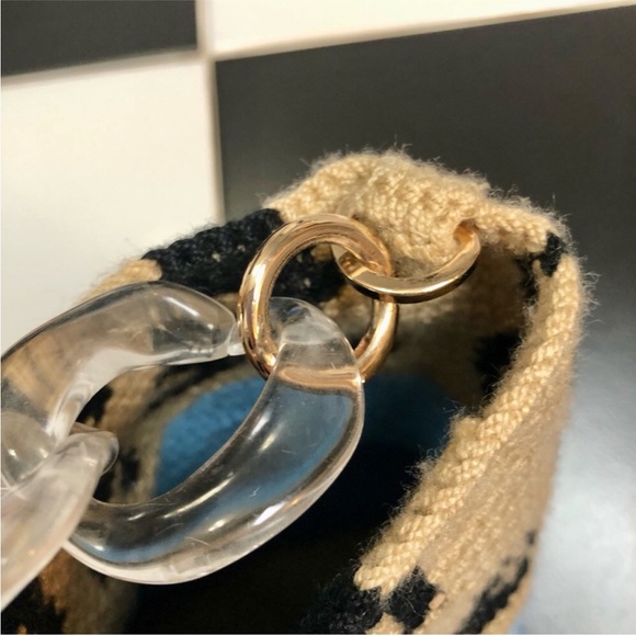 Soraya Hennessy Bucket Bag Colorblock Tote Tan Blue Leopard Print Lucite Strap - Picture 9 of 12